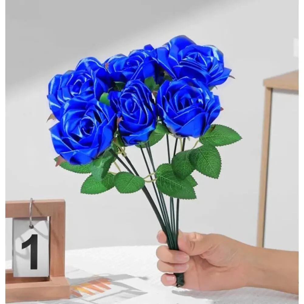 Premade Satin Ribbon Rose Petals, Forever Flowers Bouquets - Royal Blue